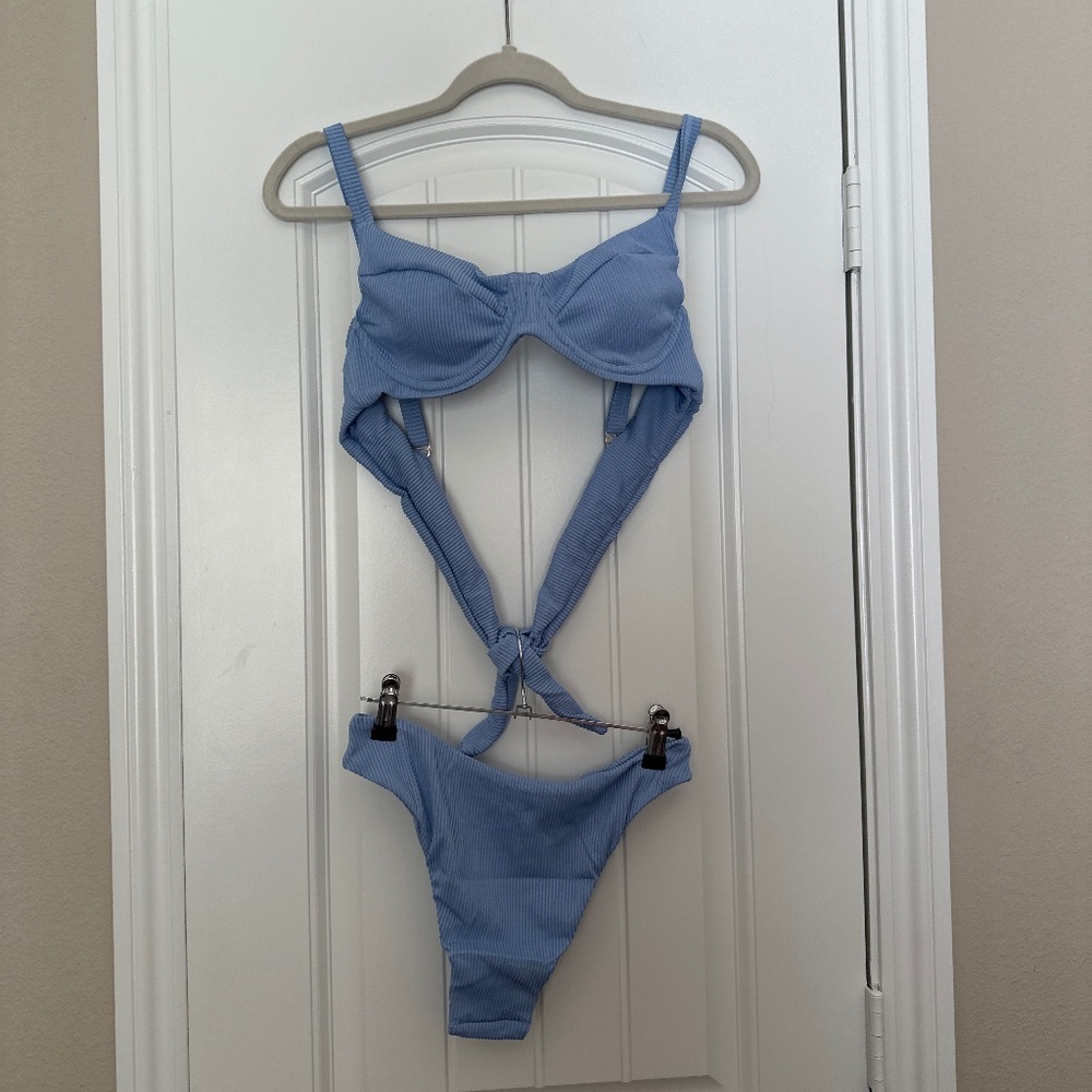ZAFUL Light Blue Ribbed Bikini Set